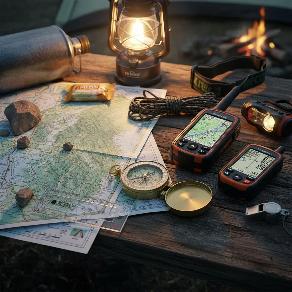 Compass paper map and GPS backup systems for emergency survival navigation